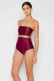 Contrast Trim One-Piece Bathing Suit Swimwear in Shiny Wine