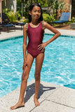 Kid's Wave Break Contrast Trim One-Piece Ruffle Bathing Swim Suit