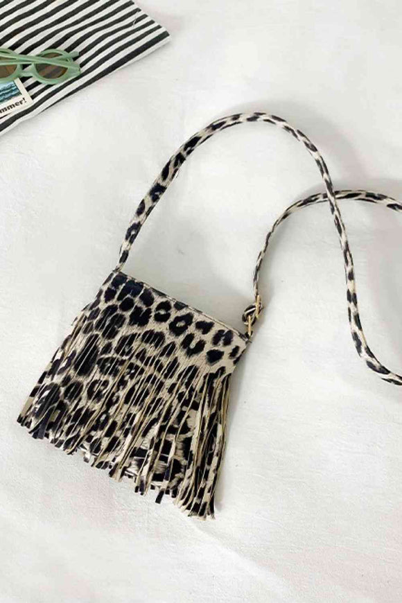 Leopard Crossbody Shoulder Boho Bag with Fringe