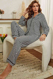 Black & White Checkered Plaid Button Front Top and Pants Loungewear Set