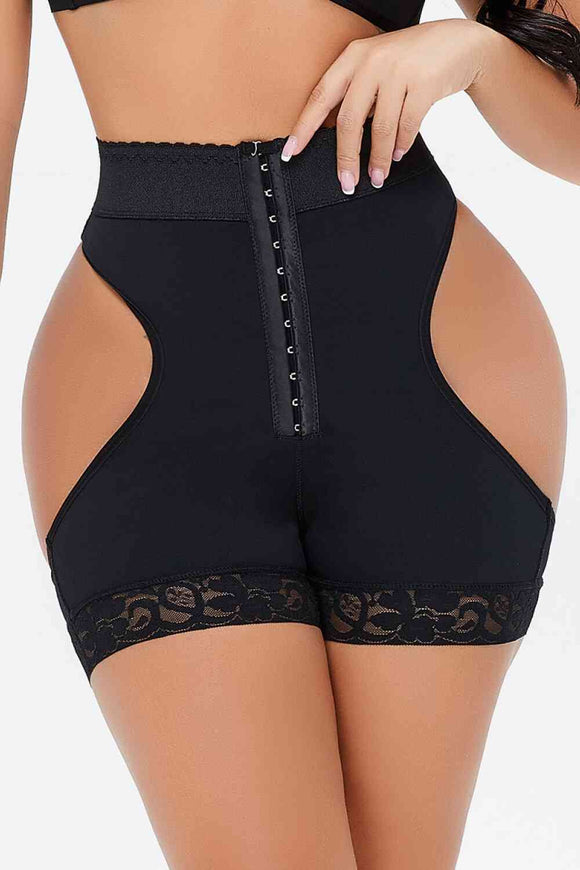 Regular and Plus Size Cutout Hook-and-Eye Shaping Shorts