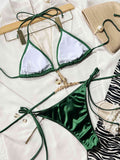 Rhinestone Decor Halter Neck Side Tie String Bikini Set Bathing Suit